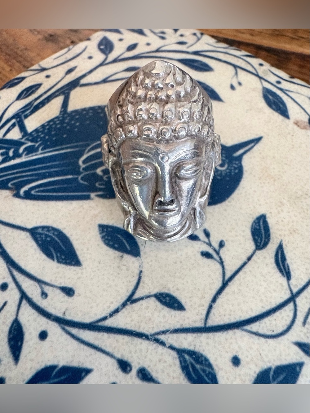 Vintage artisan made sterling Silver Buddha Head Ring OOAK size 8